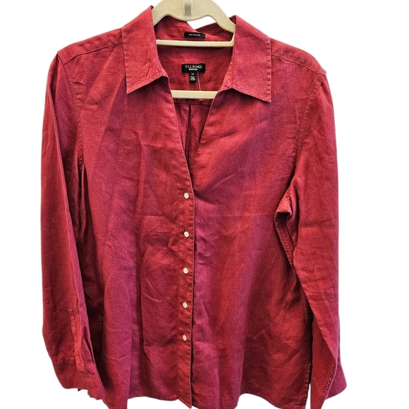Talbots Pure Irish Linen Button Down Shirt Solid Burgundy Red Womens - Picture 6 of 6
